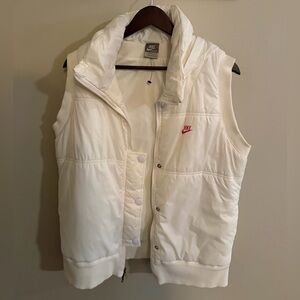 Nike White Quilted Puffer Vest with Red Logo